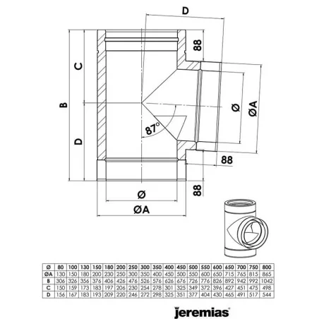 plan té 87 avec déflecteur - conduit de fumée double paroi isolé