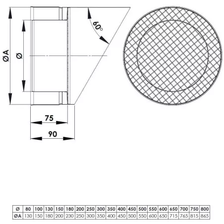 plan sortie sifflet avec grille - conduit de fumée double paroi isolé