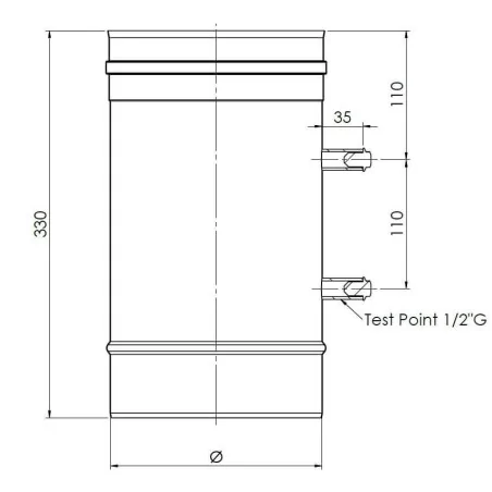 plan élément droit 330 mm - conduit de fumée simple paroi