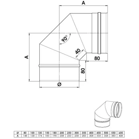 plan coude 90 - conduit de fumée simple paroi