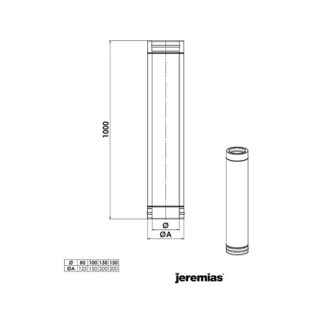 plan élément droit 1000 mm noir - conduit de fumée concentrique noir poêle à pellets