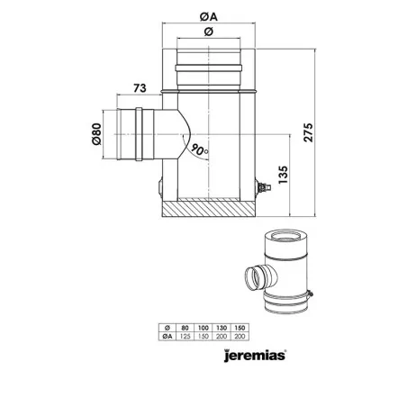 plan té 90 sortie fumée piquage 80 mm femelle noir - conduit de fumée concentrique noir poêle à pellets