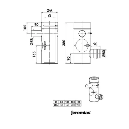 plan té 90 inox compact fumées 80 mm femelle et air ajustable 60 mm - conduit de fumée concentrique pour poêle à pellet