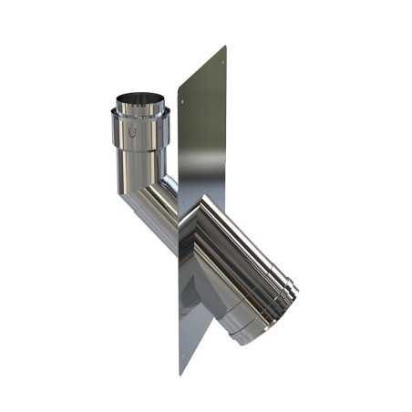 Plaque murale inox pour raccordement poêle vers tubage flexible avec coude 45° - Jeremias Plaque murale inox pour raccordement poêle vers tubage flexible avec coude 45° - Jeremias